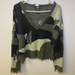 Ashley Stewart Olive and Black Thrashed Knit Camo Sweater Womens 18/20